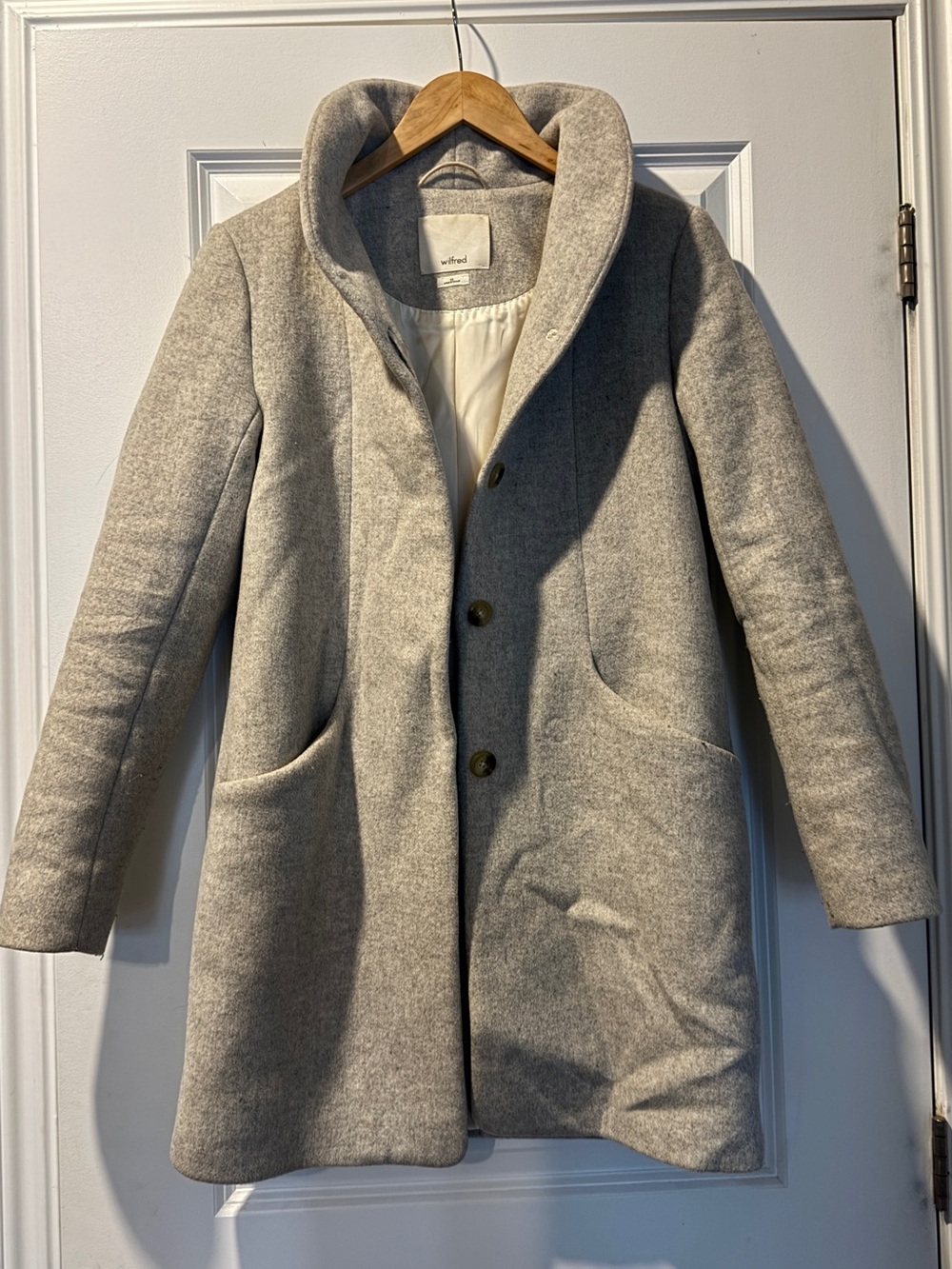 Aritzia Wilfred Light Gray Wool-Blend Pea Coat